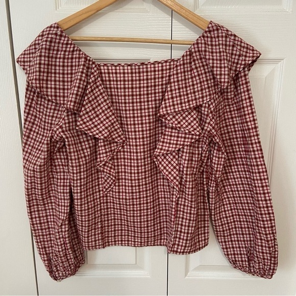 Women's Red Checkered Ruffle Top - Picture 7 of 8